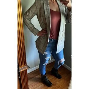 Womens Cabi Sleuth Blazer/Jacket Pink & Gray Plaid Double Breasted Size …